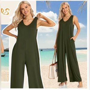 Sleeveless Olive Green Wide-Leg Jumpsuit